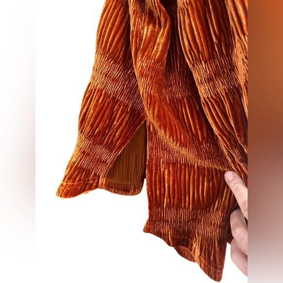 Pink Lily Wrinkle Effect Tiered Copper Rust Button Down Velvet Top XL NWOT - Picture 8 of 10